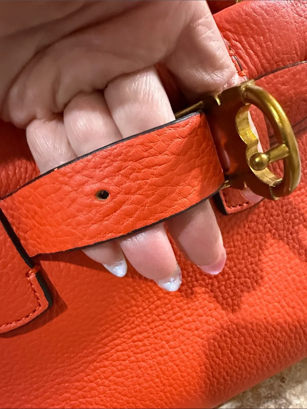 Tory Burch Orange Leather Top-Handle Satchel w/ Gold Hardware & crossbody strap.